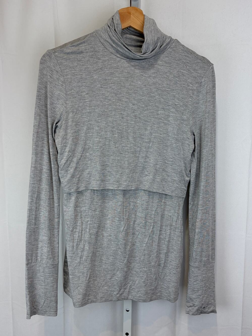 SERAPHINE Bamboo Essentials Maternity Nursing Top Mock Neck Snap Cuff Gray S
